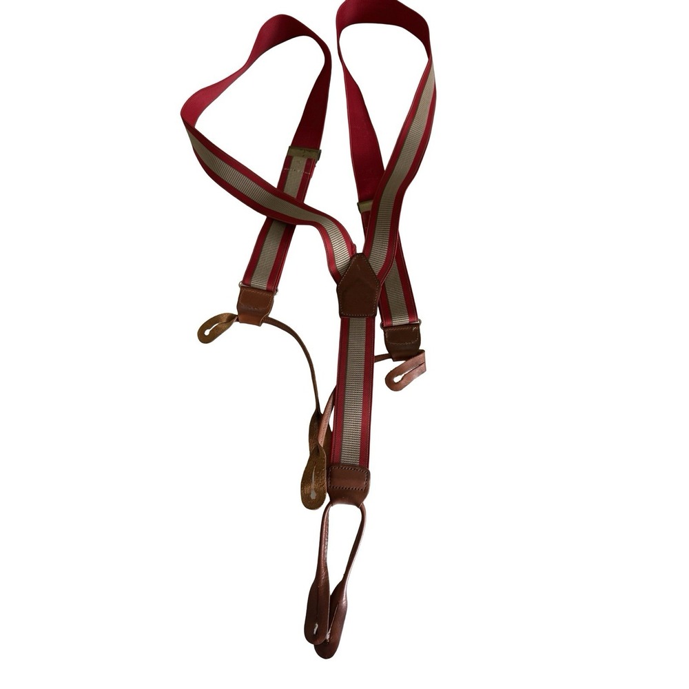 DOONEY & BOURKE Suspenders red tan Leather Button Braces England